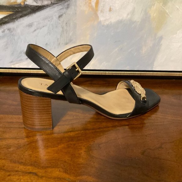 Talbots Black Kitten Heel Jewel Women Size 9 Open Toe Buckle Strap Rope Knot - Picture 9 of 11